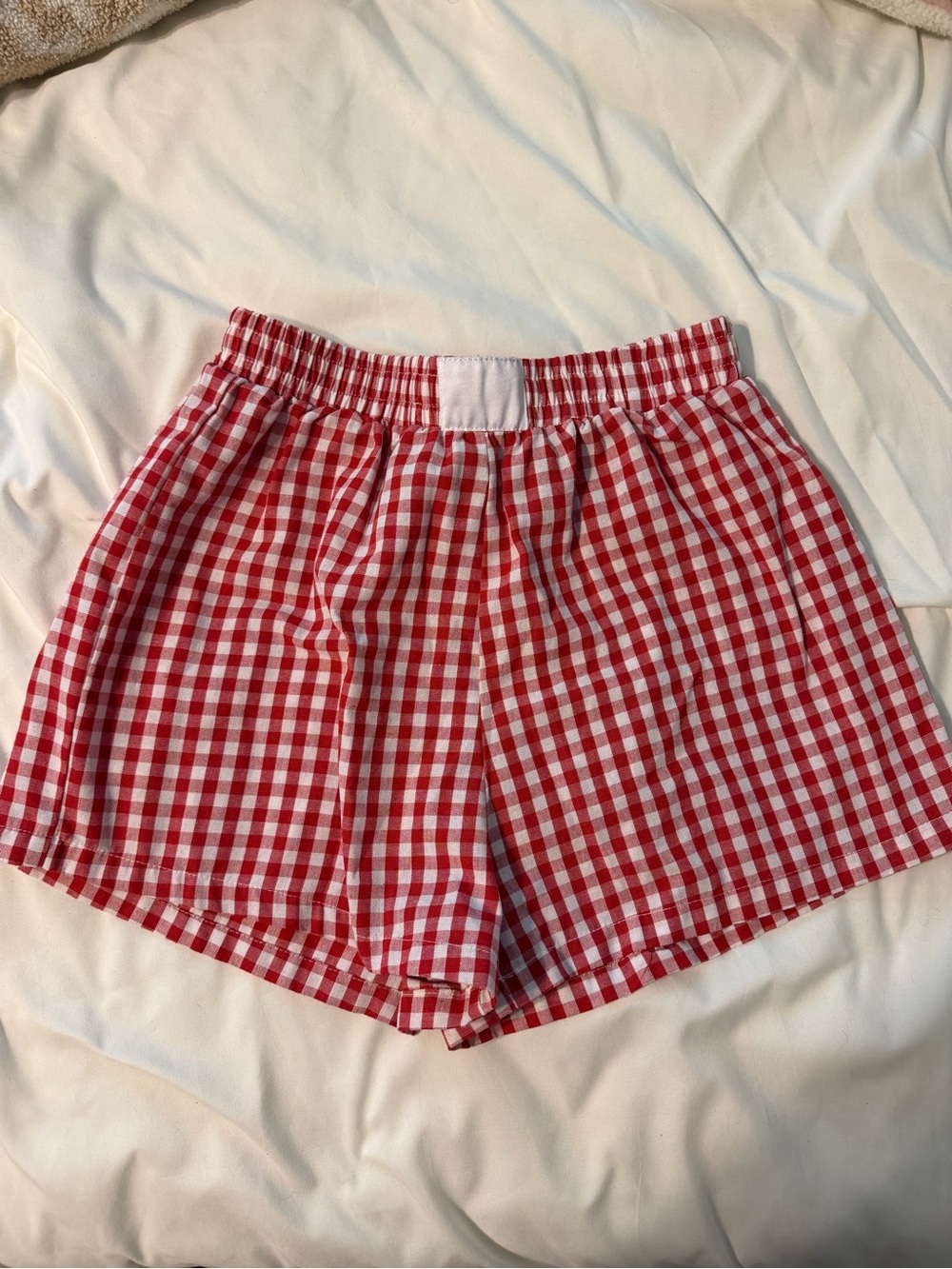 SHEIN Red Gingham Elastic Waist Athletic Shorts
